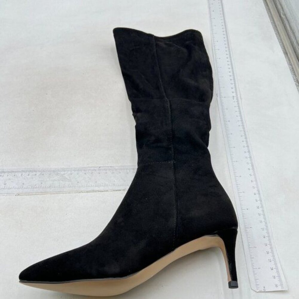 Black Suede Pointed Toe Boots for Women Long Boots with Zipper Knee High Boots